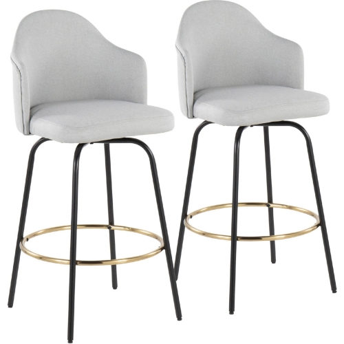 Ahoy 29" Bar Stool in Light Grey Fabric, Black Metal & Gold (Set of 2)